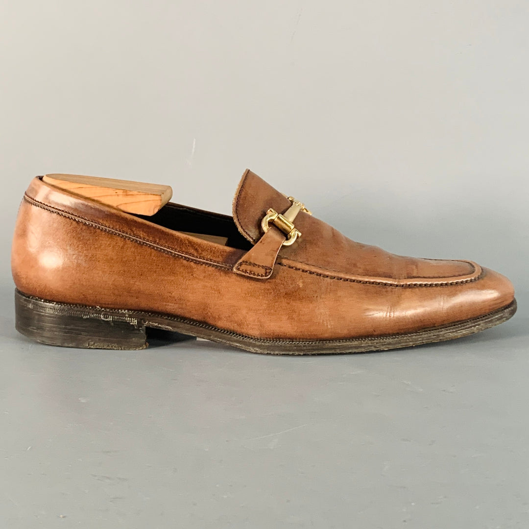 SALVATORE FERRAGAMO Size 7 Brown Gold Leather Horsebit Loafers
