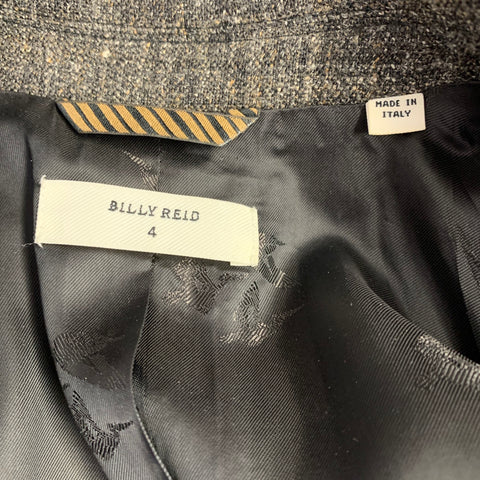 BILLY REID Taille 4 Gris Laine Mélangée Tweed Veste Blazer à Revers Cranté