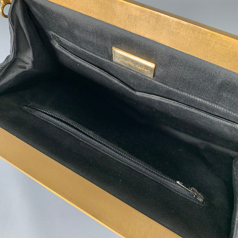 JUDITH LEIBER Black Gold Silk Rhinestones Clutch Handbag