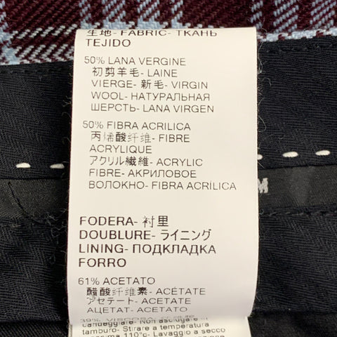 MSGM Taille 34 Pantalon habillé à carreaux bordeaux et bleu en laine et acrylique à braguette boutonnée
