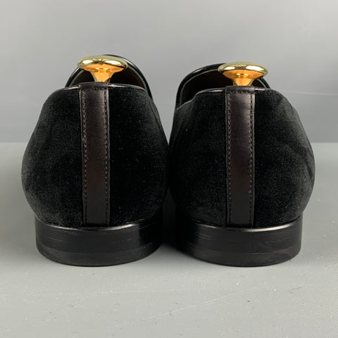 VERSACE Talla 9 Mocasines sin cordones de terciopelo con bordado dorado negro