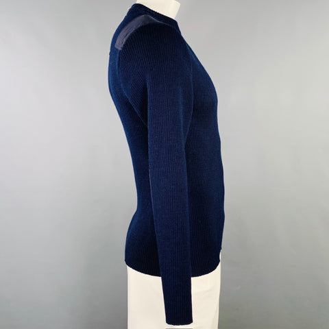 SAINT JAMES Size L Navy Grey Knit Virgin Wool Patches Sweater