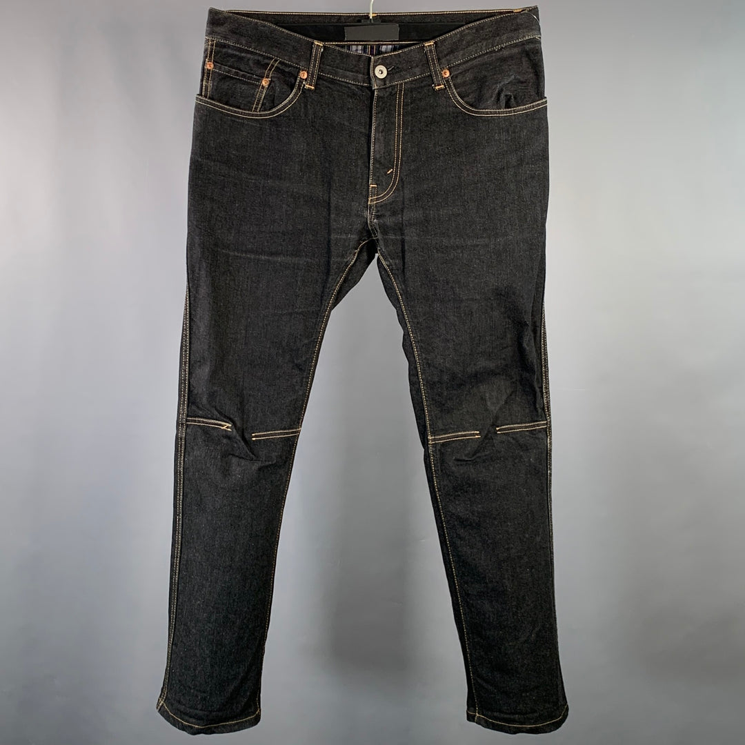JUNYA WATANABE Size M Indigo Yellow Twill Cotton Blend Contrast Stitch Straight Jeans