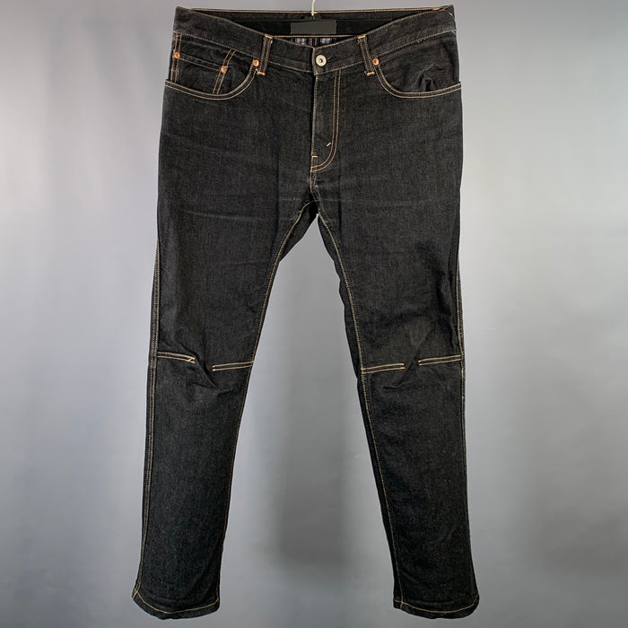 JUNYA WATANABE Size M Indigo Yellow Twill Cotton Blend Contrast Stitch Straight Jeans