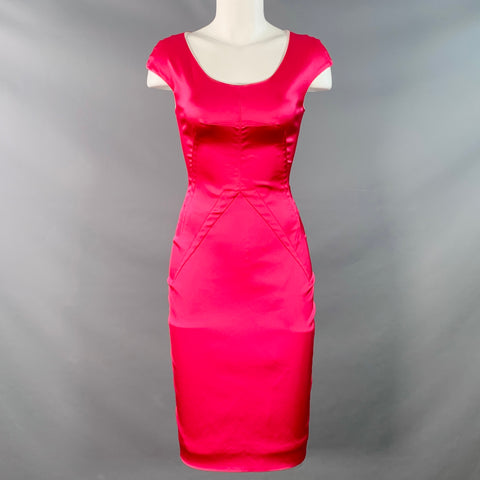 D&G by DOLCE & GABBANA Size 4 Pink Fuchsia Satin Cap Sleeves Cocktail Dress