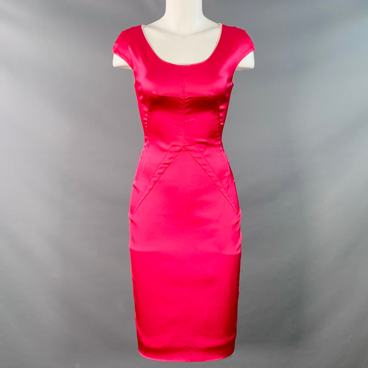 D&G by DOLCE & GABBANA Size 4 Pink Fuchsia Satin Cap Sleeves Cocktail Dress