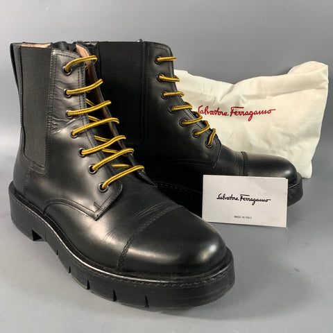 SALVATORE FERRAGAMO Size 9 Black Leather Cap Toe Boots