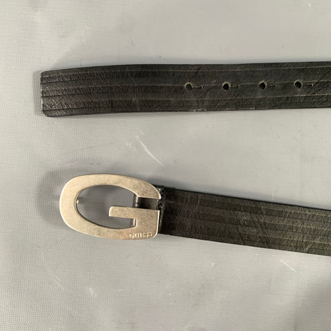 GUESS Size M Black Stripe Leather Belt