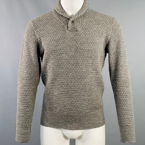 GRP Size M Grey Bubble Knit Alpaca Merino Wool Shawl Collar Sweater