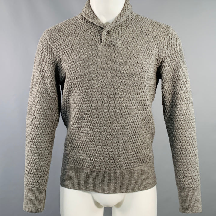 GRP Size M Grey Bubble Knit Alpaca Merino Wool Shawl Collar Sweater