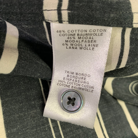 PAUL SMITH Size M Black Cream Stripe Pleated Cotton Blend Long Sleeve Shirt