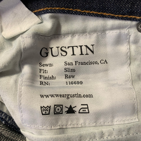GUSTIN Size 34 Indigo Selvedge Denim Slim Fit Jeans
