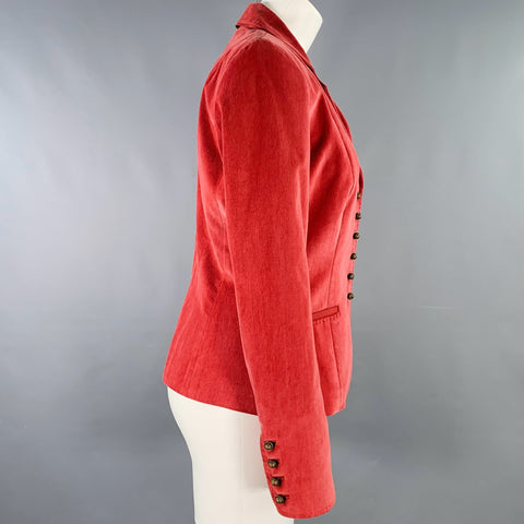 ELIE TAHARI Size 8 Red Cotton Blend Notch Lapel Jacket Blazer