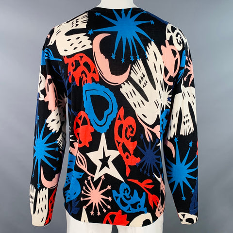 ALEXANDER MCQUEEN AW21 Size L Mystical Print Black Multi Color Print Wool Crew Neck Pullover