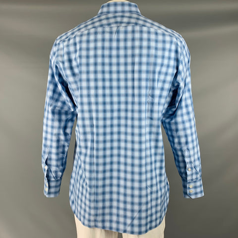 LORENZINI Size XXL Blue Plaid Cotton Button Up Long Sleeve Shirt