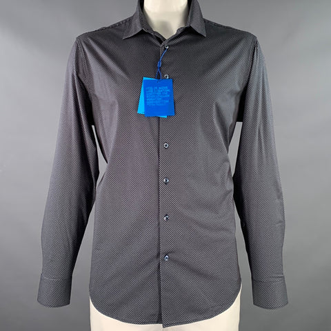 BUGATCHI Size XL Black Blue Yellow Dots Cotton Blend Long Sleeve Shirt
