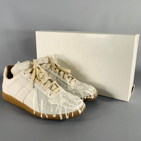 MAISON MARGIELA Size 7 Beige White Suede Lambskin Low Top Sneakers