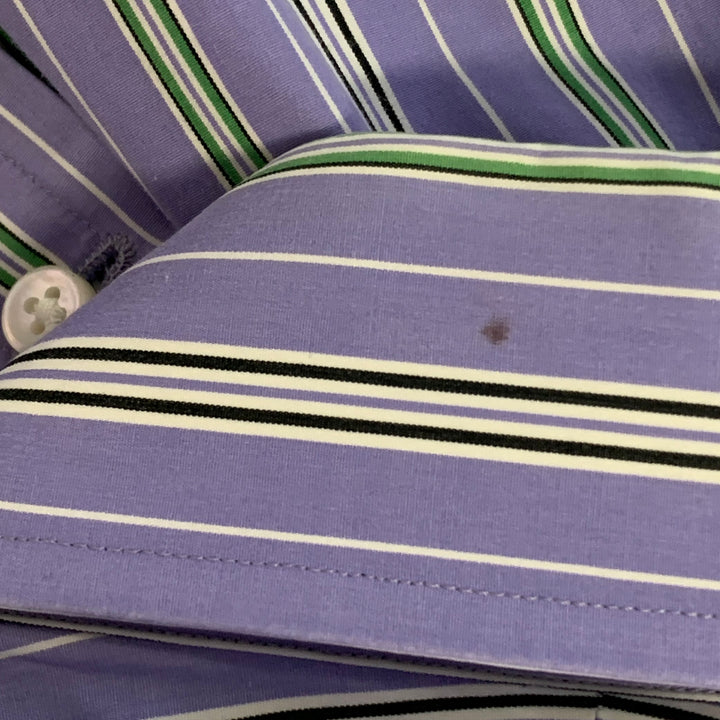 RALPH LAUREN Size XL Lilac Green White Stripe Cotton Tailored Fit Long Sleeve Shirt