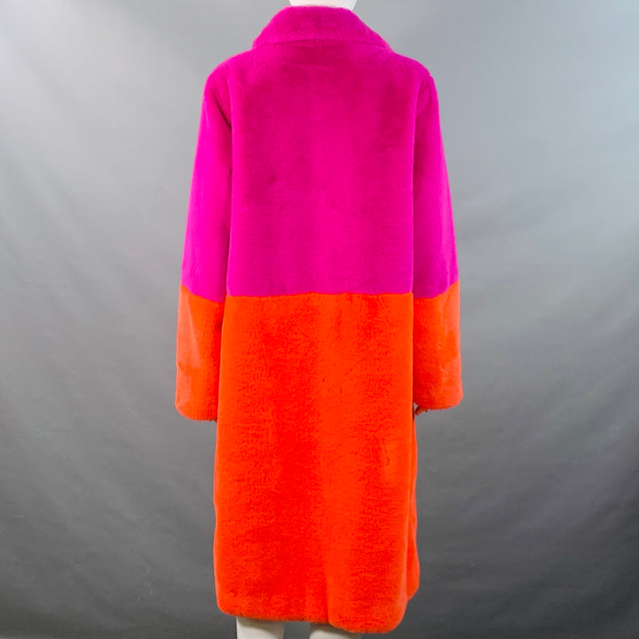 STAND STUDIO Size M Maribel Magenta Orange Color Block Faux Fur Coat