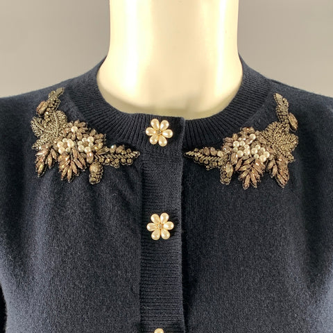 ERDEM Size S Navy White Cashmere Wool Cardigan