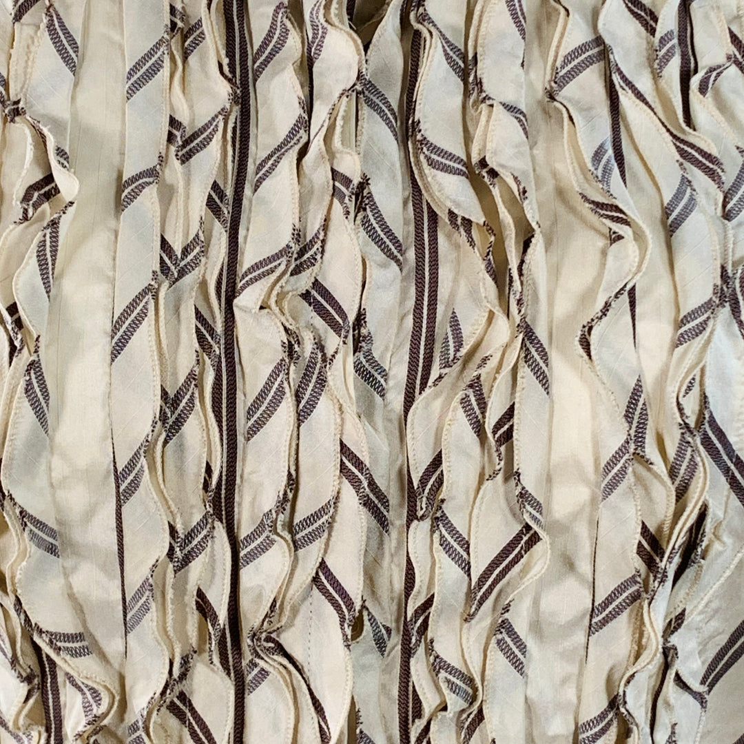BRIONI Size M Cream Brown Silk Stripe Ruffled Blouse