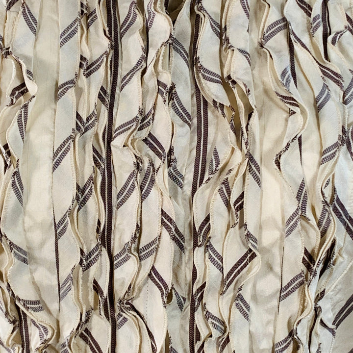 BRIONI Size M Cream Brown Silk Stripe Ruffled Blouse