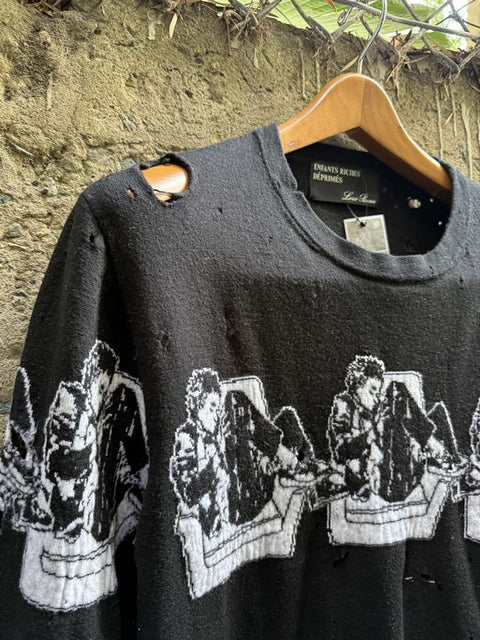 ENFANTS RICHES DEPRIMES SS2020 L Black White Knitted Wool Crew Neck Pullover
