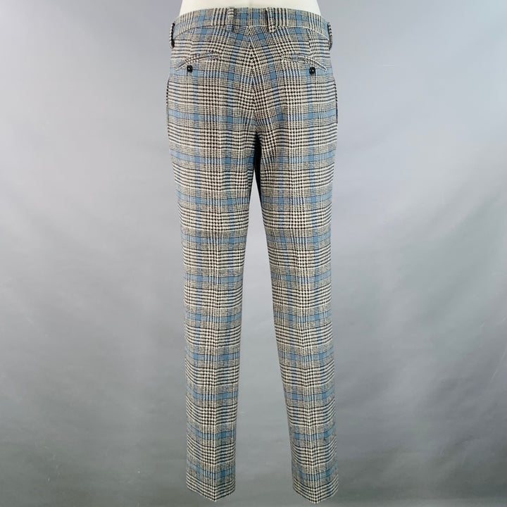 GUCCI Size 38 Black White Blue Glenplaid Wool Notch Lapel Suit