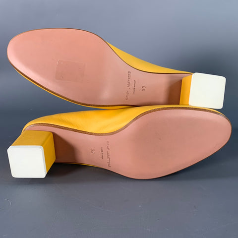 GRAY MATTERS Size 9 Mildred Classic Mustard Yellow Leather Almond Toe Pumps