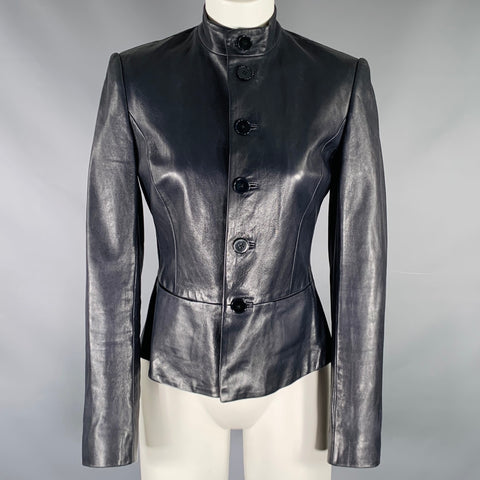 RALPH LAUREN Size 6 Navy Lambskin Leather Peplum Jacket