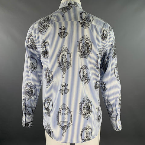 MOSCHINO JEANS Size L Blue Black White Stripe Cotton Long Sleeve Shirt