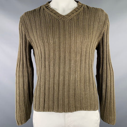 POLO by RALPH LAUREN Size L Olive Green Knit Linen V-Neck Sweater