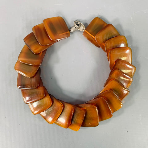 Collier VINTAGE pour MONIES 1985 à carrés en acétate couleur Chameau