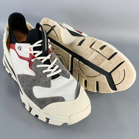 CALVIN KLEIN 205W39NYC Size 11 White Multi Color Color Block Leather Chunky Sneakers