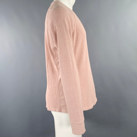 VINCE Size M Pink Waffle Knit Pima Cotton Crew Neck Pullover