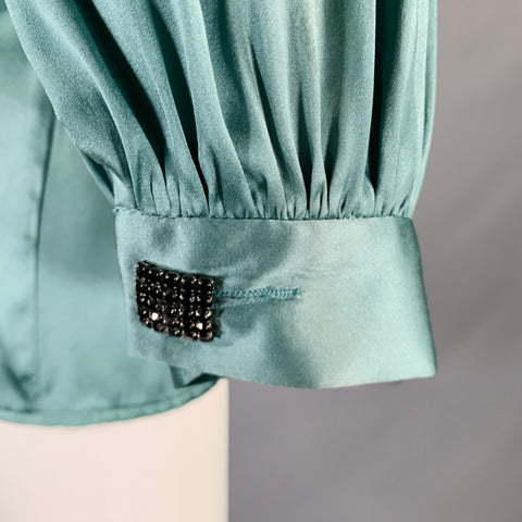 Blouse drapée à col en V NANETTE LEPORE en soie mélangée sarcelle taille 8