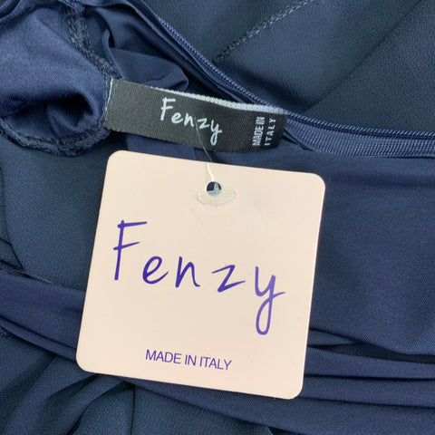 FENZY Size S Navy Polyester Blend See Through Open Sleeves High Slit Dress