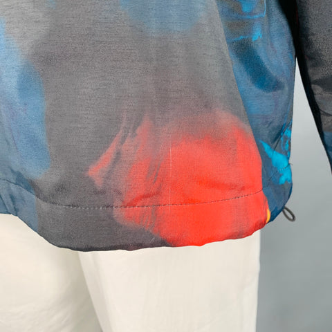 AMI by ALEXANDRE MATTIUSSI Size L Black Red Abstract Floral Hooded Pullover Jacket