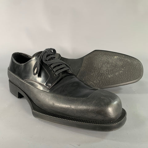 PRADA Size 13 Black Leather Derby Lace Up Shoes