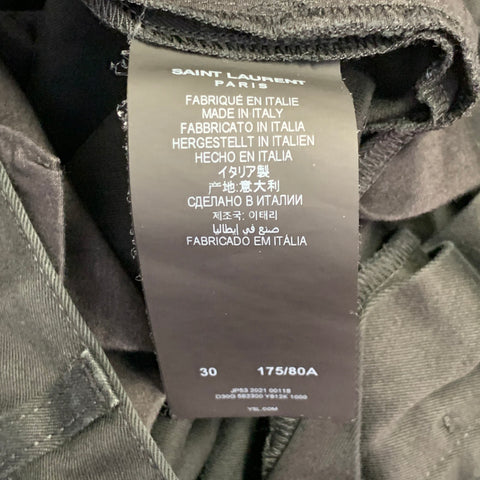 SAINT LAURENT Pantalon décontracté taille 30, coupe slim fuselée, en mélange de coton noir, devant plat