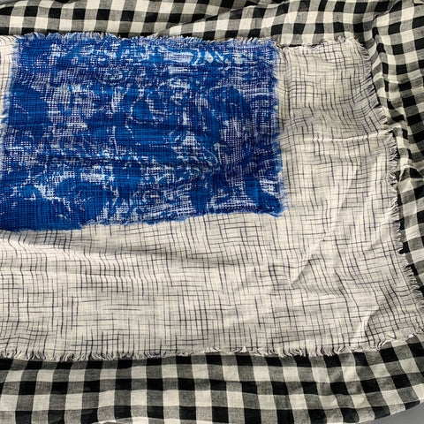 INOUITOOSH Black White Blue Gingham Cotton Scarf