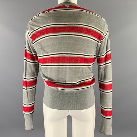 BLACK FLEECE Size S Red Grey Black Stripe Cotton Reversible Cardigan