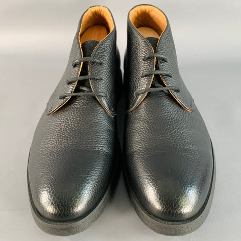 PAUL STUART Size 11 Linc Black Pebble Grain Leather Lace-Up Boots