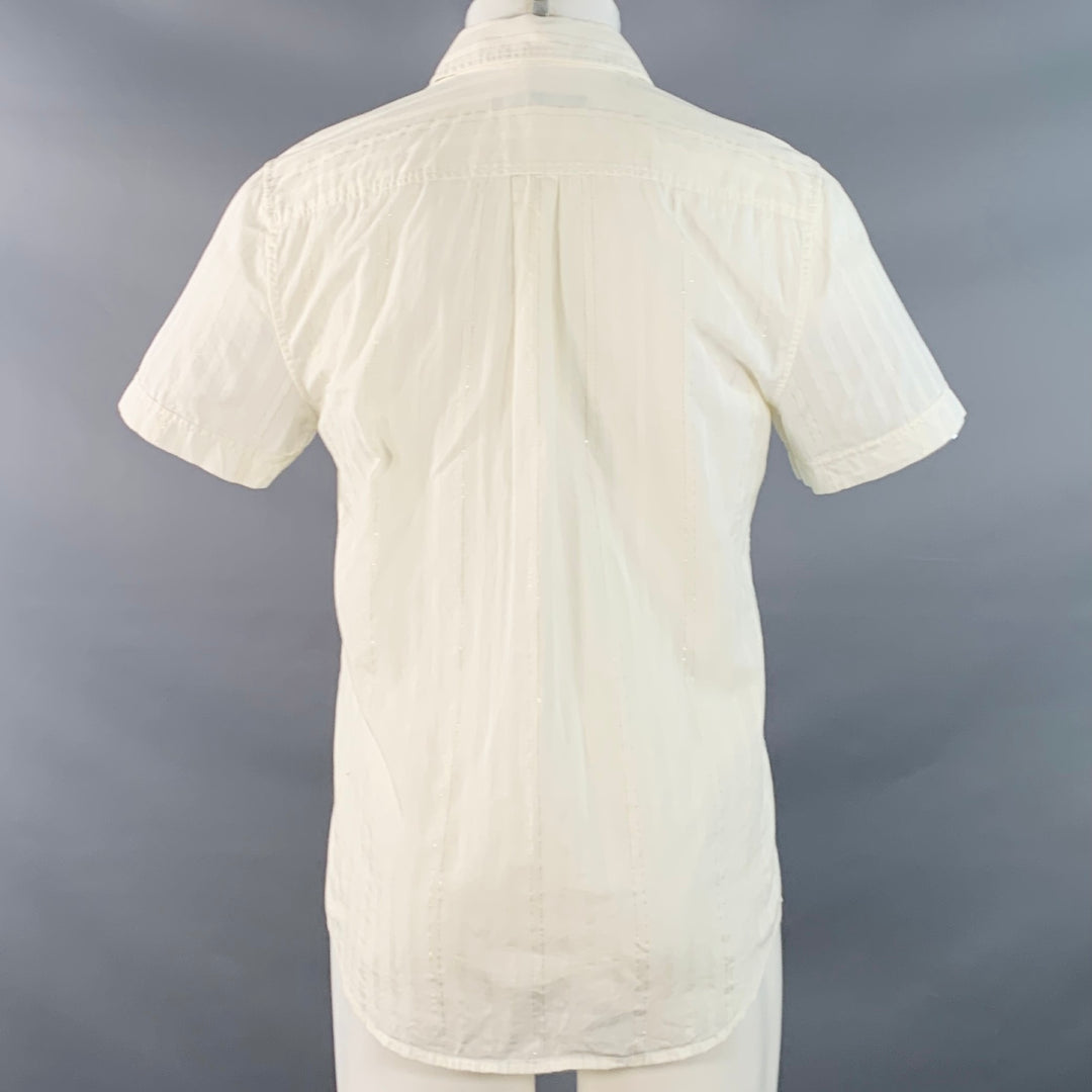 MR TURK Size S Ivory Metallic Gold Stripe Cotton Button Down Short Sleeve Shirt