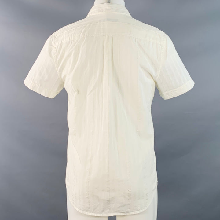MR TURK Size S Ivory Metallic Gold Stripe Cotton Button Down Short Sleeve Shirt