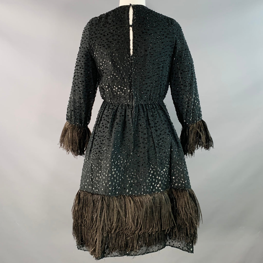 SAKS FIFTH AVENUE Size S Black Polyester Textured Ostrich Fringed Cock Sui Generis Designer Consignment SAKS FIFTH AVENUE Size S Black Polyester Textured Ostrich Fringed Cock Sui Generis Designer Consignment