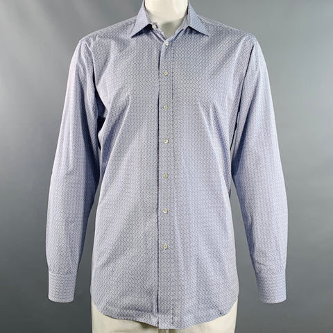 ETRO Size XL Blue Jacquard Cotton Curved Cutaway Long Sleeve Shirt