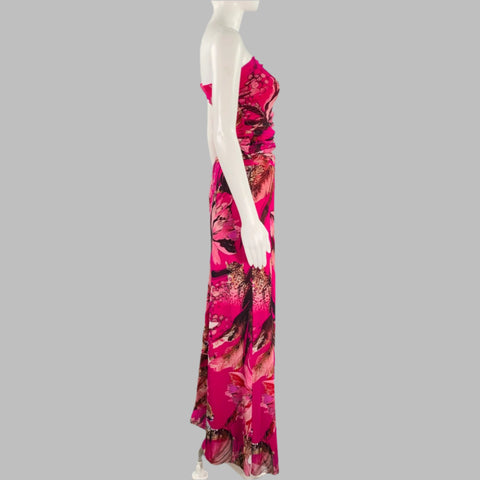 FUZZI Size M Pink Fuchsia Nylon Ruched Strapless Jumpsuit