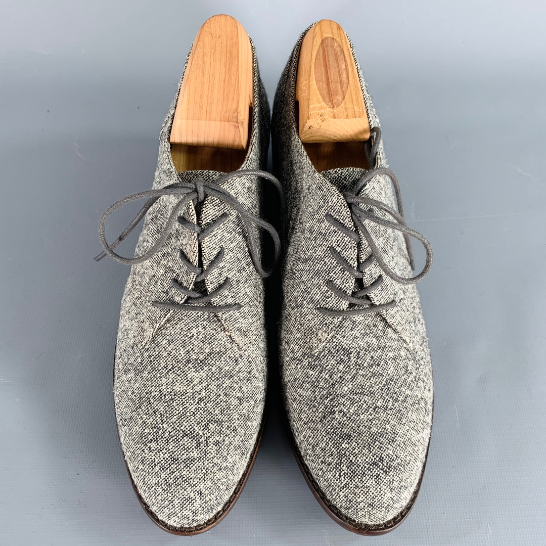 LOUISE ET CIE Size 8.5 Grey Wool Blend Tweed Leather Trim Lace-Up Shoes