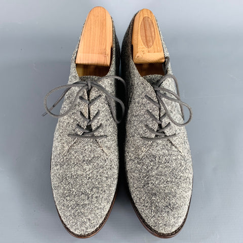 LOUISE ET CIE Size 8.5 Grey Wool Blend Tweed Leather Trim Lace-Up Shoes